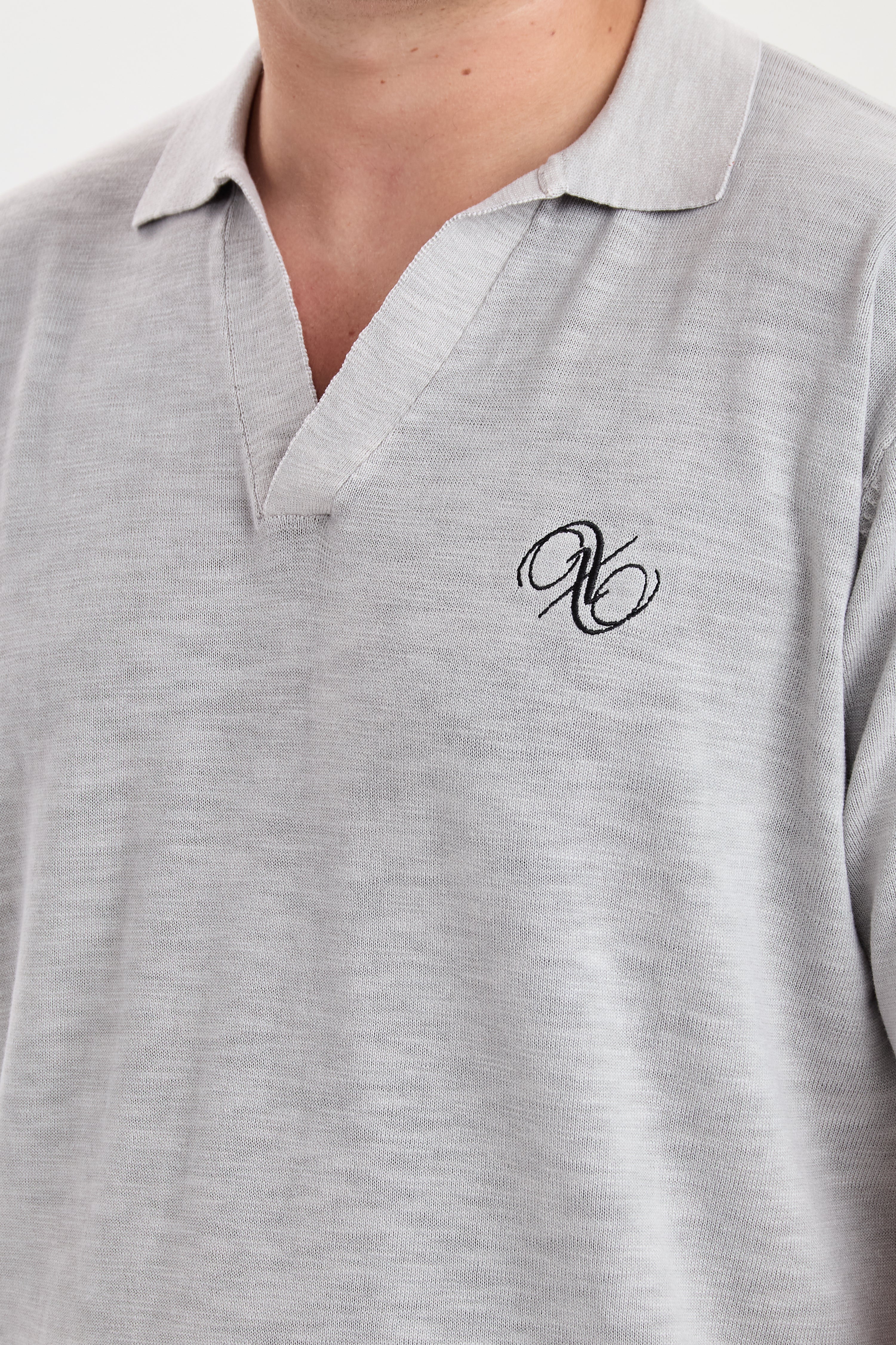 DXHaldur Grey Washed Slub Knit Polo