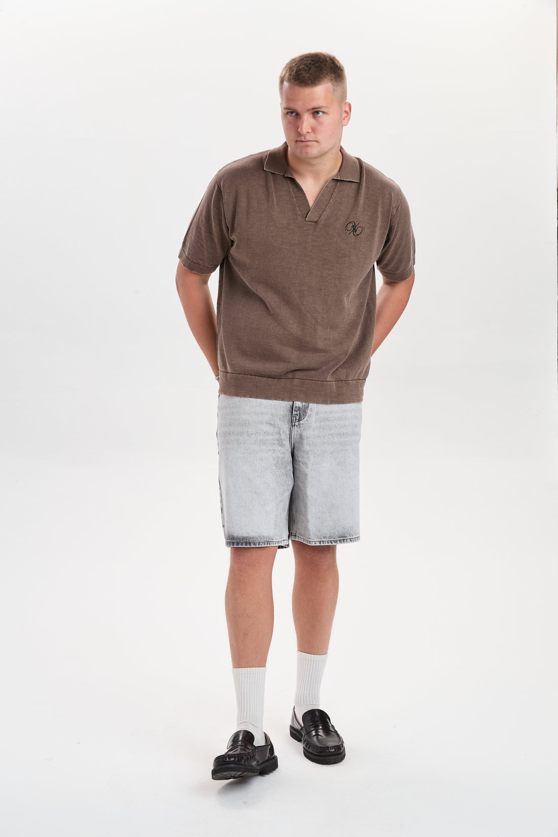 DXHaldur Brown Washed Slub Knit Polo