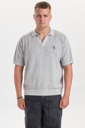 DXHaldur Grey Washed Slub Knit Polo
