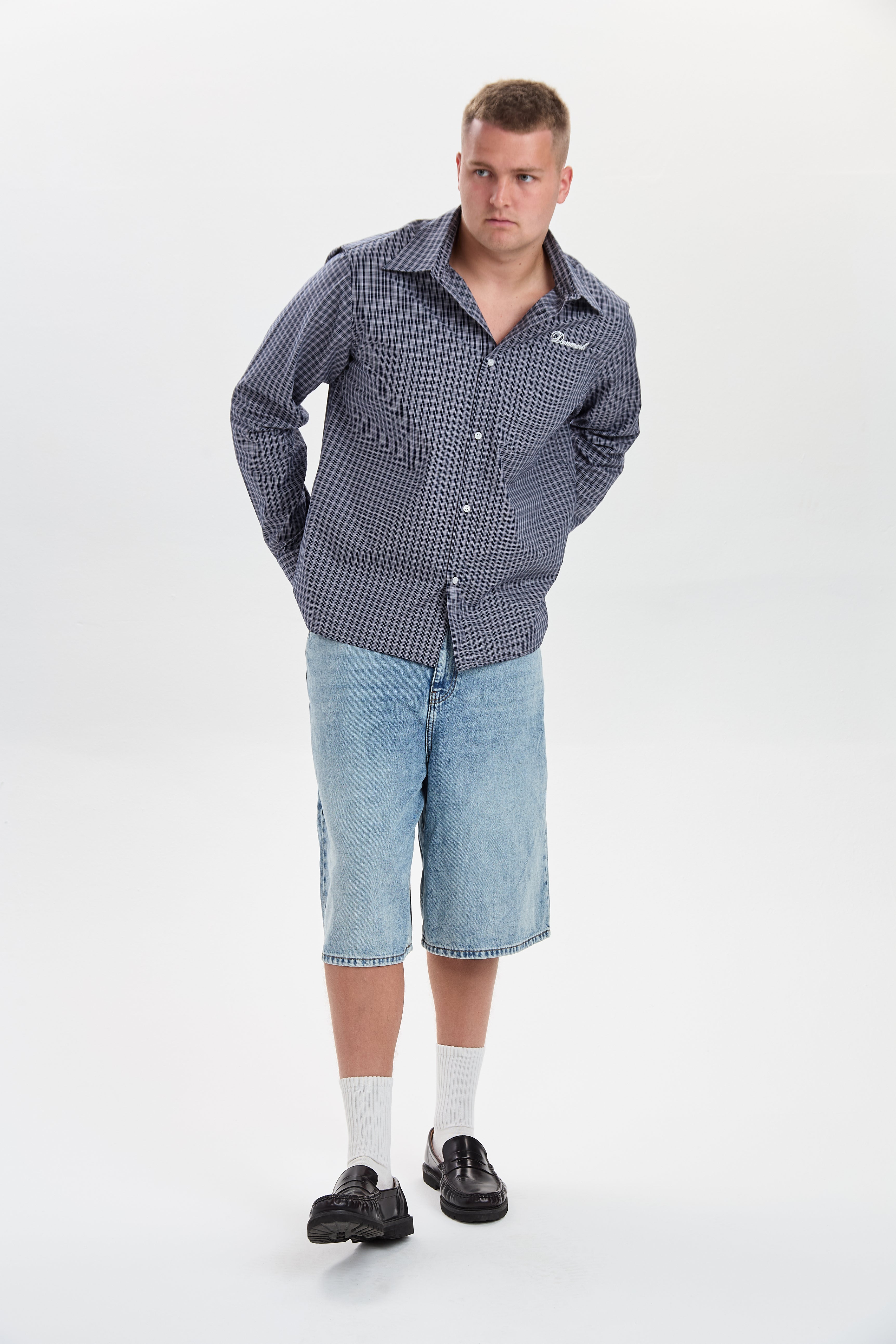 DXHarri Wide Fit Denim Shorts Blue