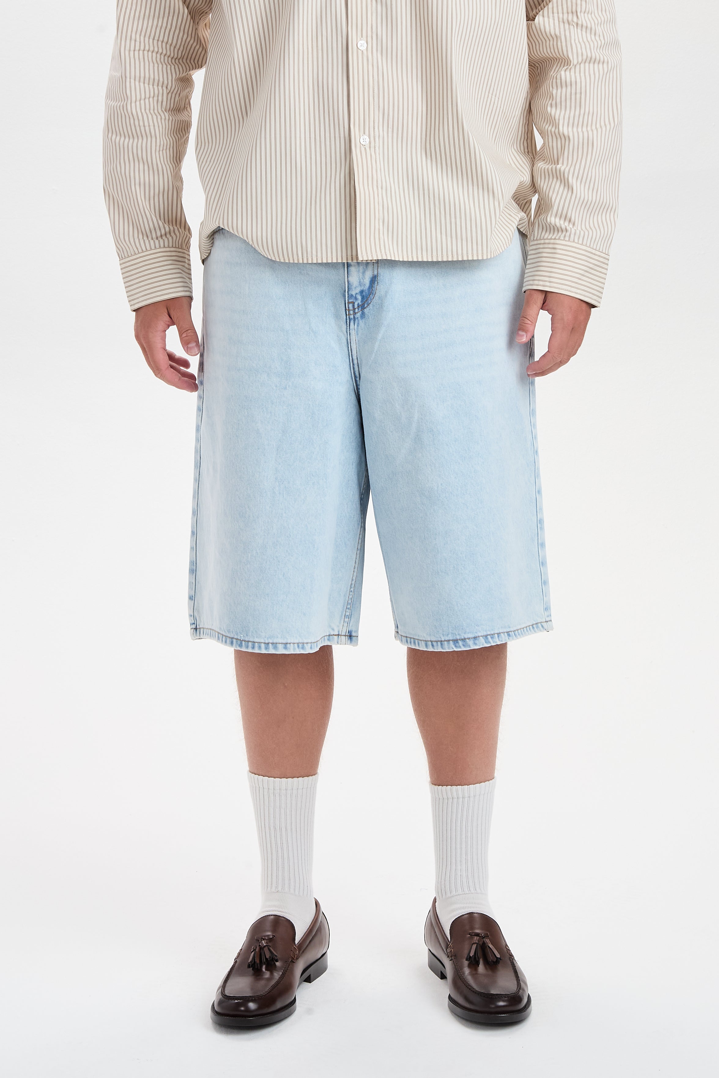 DXHarri Wide Fit Denim Shorts Light Blue