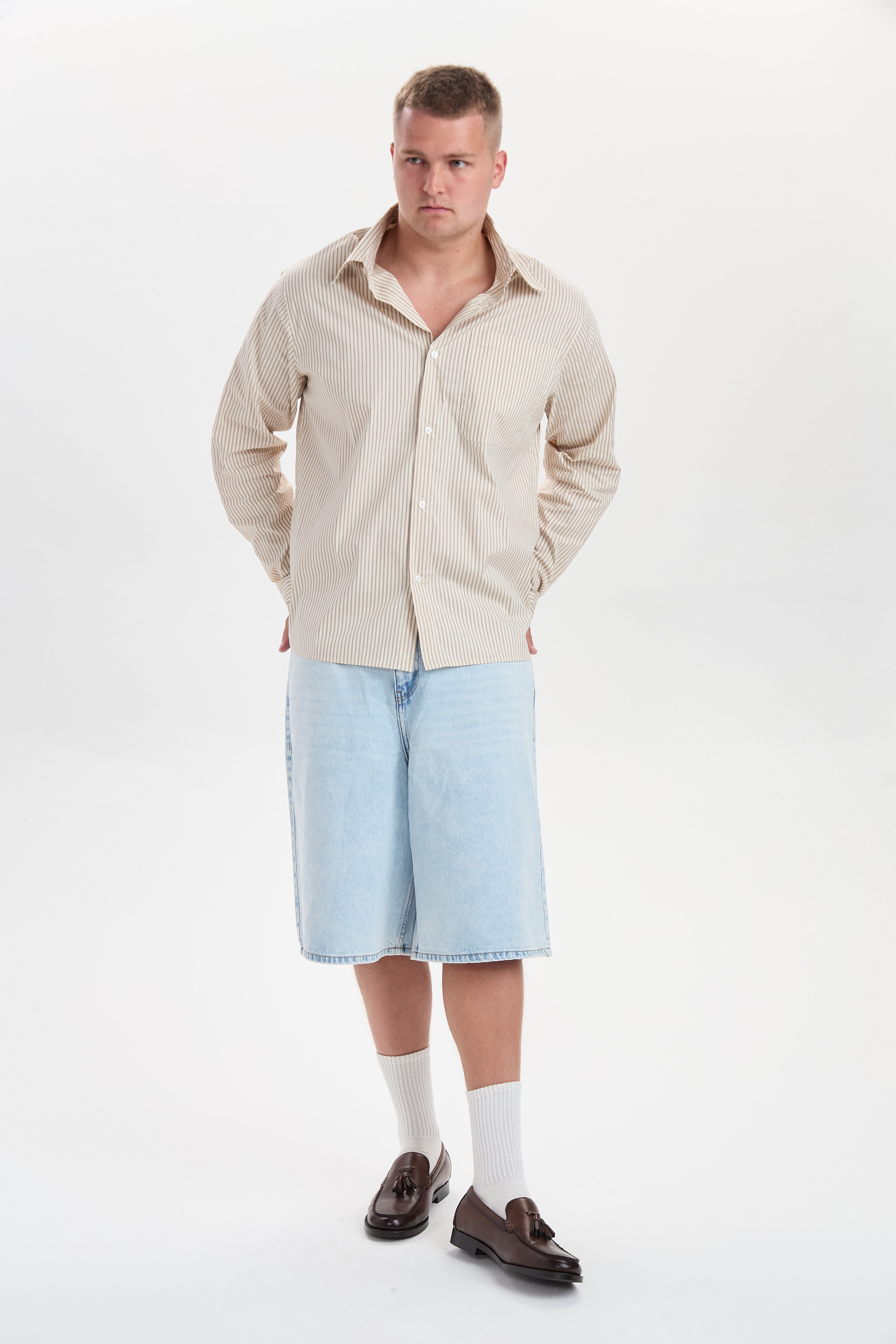 DXHarri Wide Fit Denim Shorts Light Blue