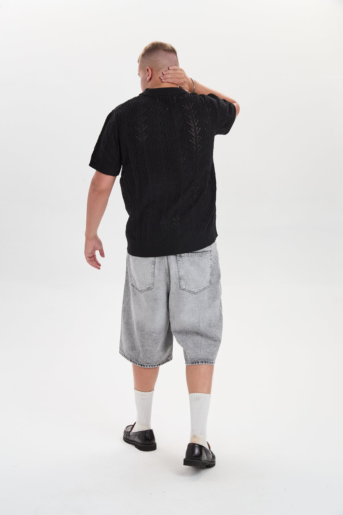 DXFane Black Chrochet Knit Polo