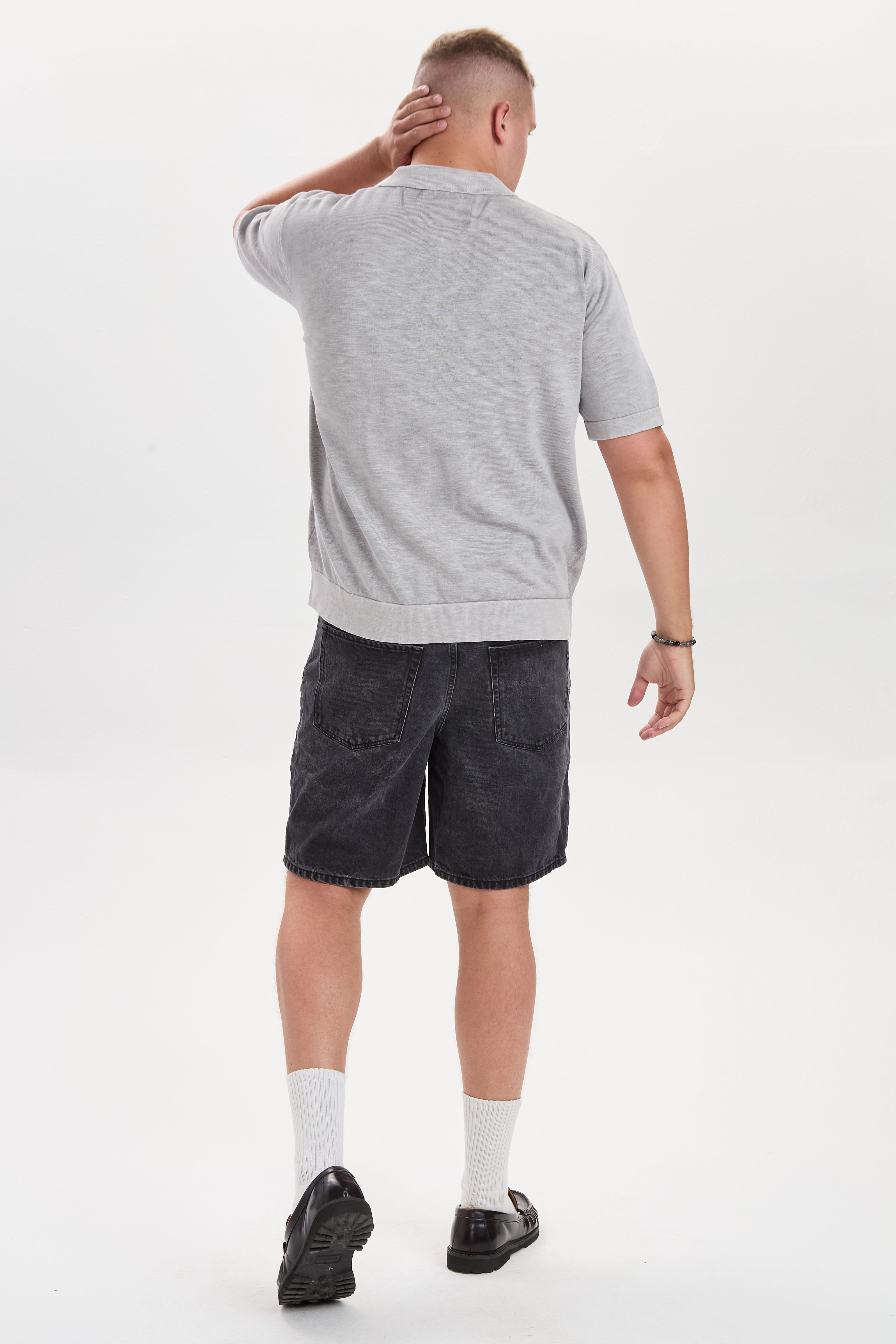 DXHaldur Grey Washed Slub Knit Polo