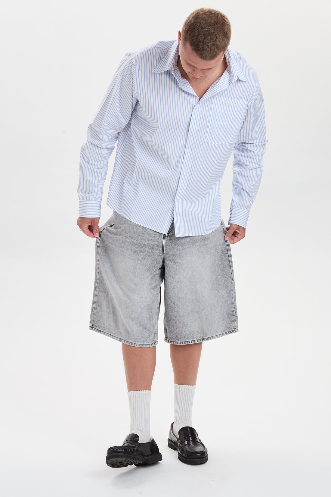 DXHarri Wide Fit Denim Shorts Grey